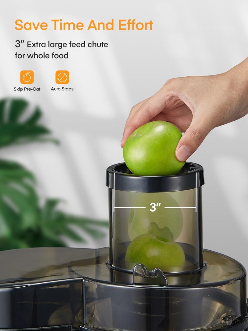 FOHERE Juicer Machines, 600W Centrifugal Juicer with Wide Mouth 3” Feed Chute for Whole Vegetable and Fruit with 3-Speed Setting, Easy to Clean, BPA Free, High Yield Juice, Juice Recipe Included - Image 4